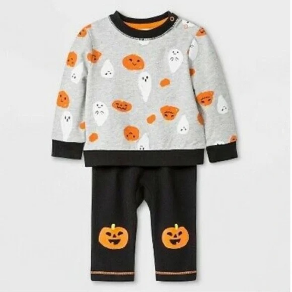 CAT & JACK 2PC PUMPKIN & GHOST SET - BLACK SIZE NEWBORN (NEW WITH TAGS) A9
